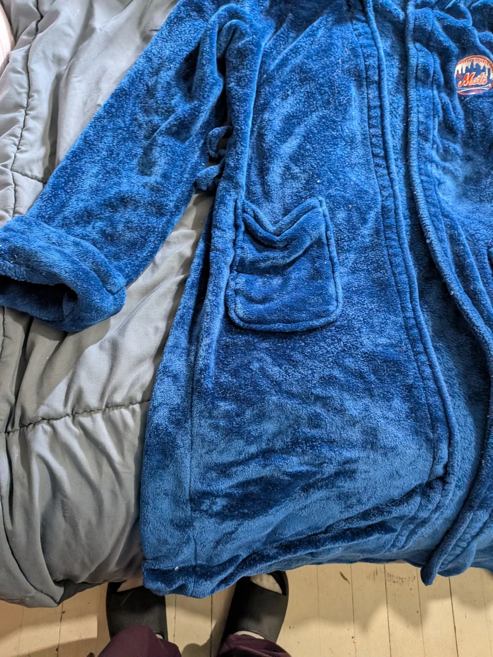 Adults Met  Plush Fleece Robe Jacket - Navy Blue